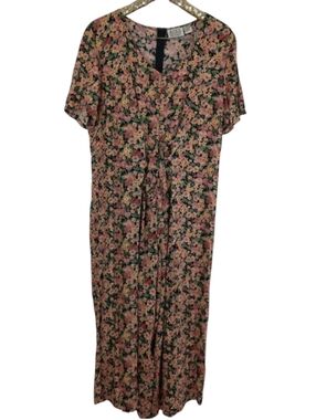 Floral Short-Sleeve Pink Tie-Waist Jumpsuit Romper